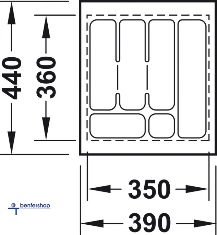 Schubkasteneinsatz weiß, zuschneidbar, für eine Korpusbreite von 450 mm. Tiefe 360 bis 440 mm.